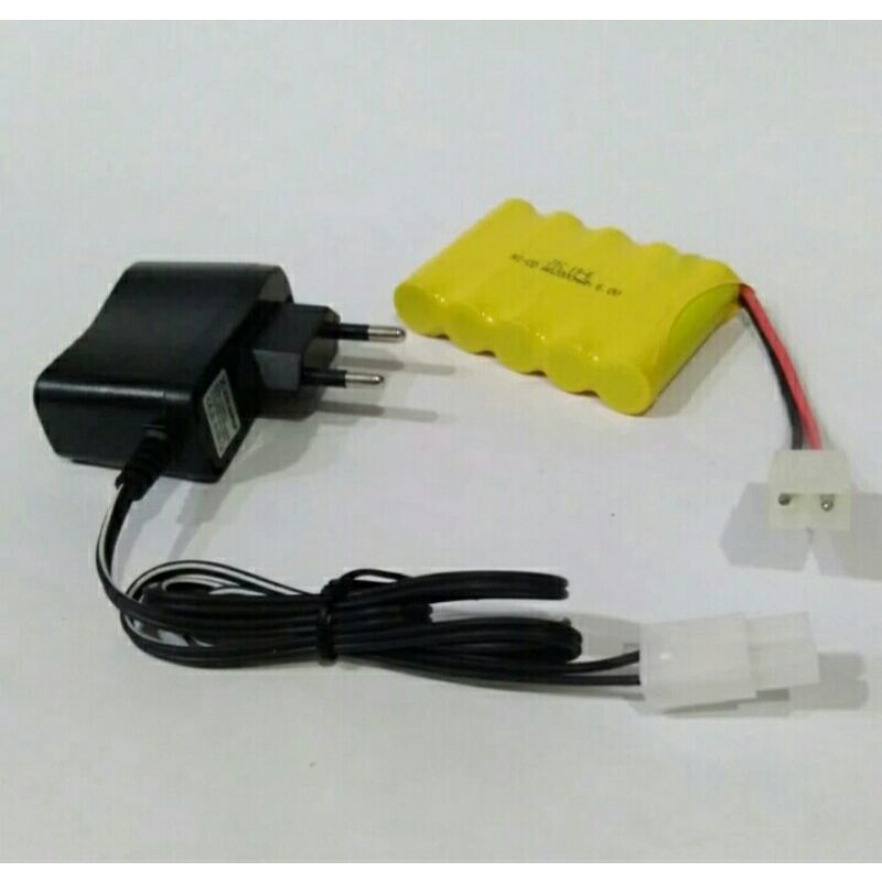 Paket Baterai RC 9,6volt 2000Mah + Charger 2 Baterai mobil remot 8 soket 2
