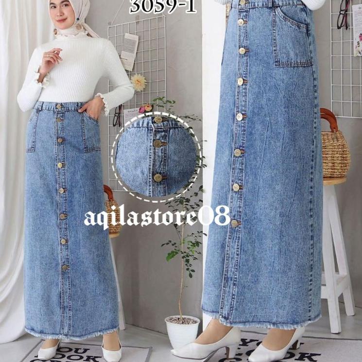New Stock ROK BUTTON SNOW HITAM // ROK JEANS PANJANG BUTTON UP MAXI SKIRT SNOW BLACK// ROK JEANS PAN