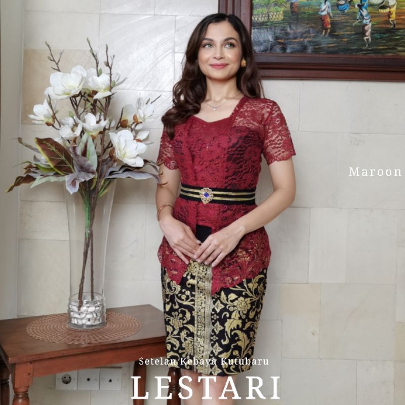 Setelan Kebaya Kutubaru Modern Lengan Pendek Brokat Lestari