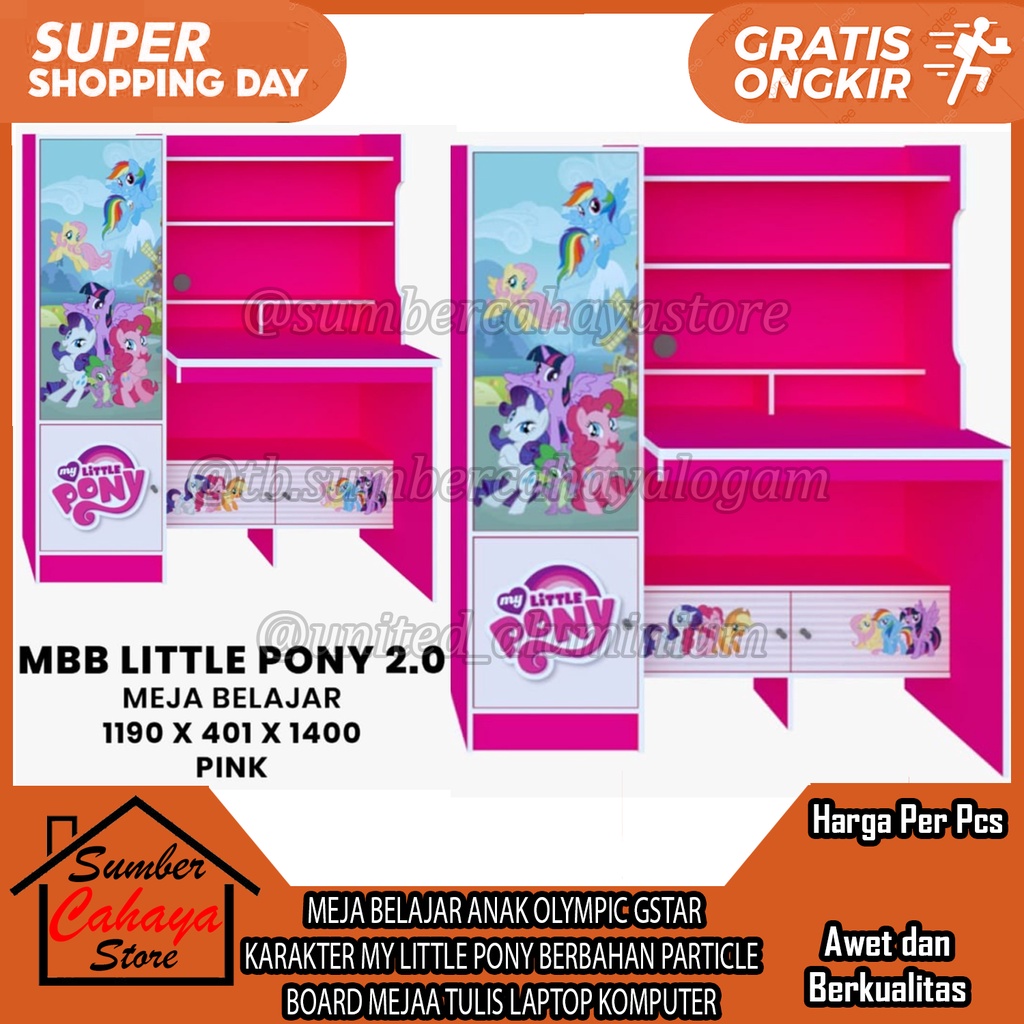 OLYMPIC MEJA BELAJAR ANAK GSTAR KARAKTER MY LITTLE PONY PINK ANIMASI CARACTER BERBAHAN PARTICLE  BOA