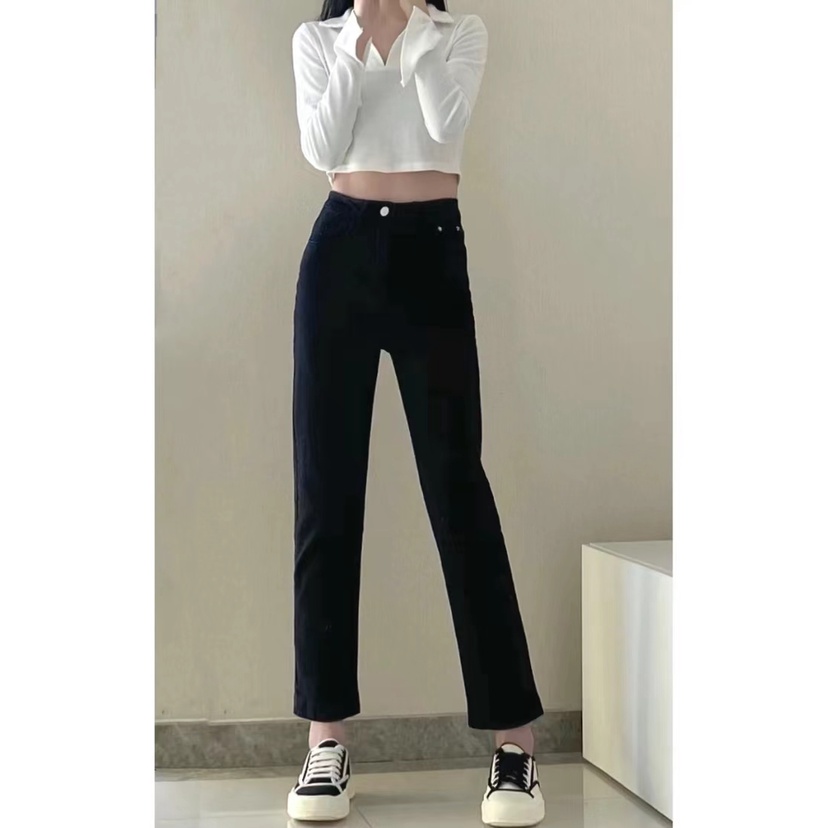 Diimpor Fashion Celana Pensil / Hitam Boyfiend Jeans Wanita / Celana Highwaist Jeans Polos Wanita