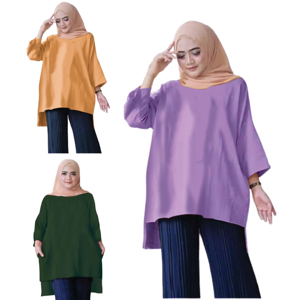 TUNIK POLOS BAHAN KAOS OVERSIZE WANITA // ATASAN WANITA // MUSLIM
