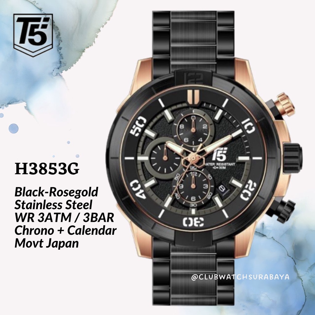 Jam Tangan Pria T5 H3853G original Chronograph Free Box Unik / T5 H3853G Jam Tangan Laki-Laki Chrono