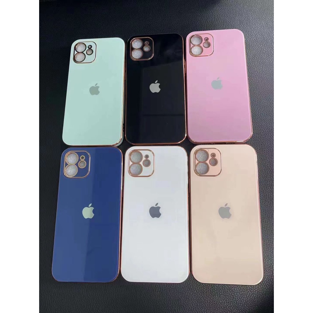 PREMIUM GLASS CASE 6D IPHONE 11 PROMAX 11 PRO 11 X / XS XR XSMAX LIST CHROME GOLD + PELINDUNG KAMERA GLASS HARD CASE PACKING PRESS FULL PROTECTOR