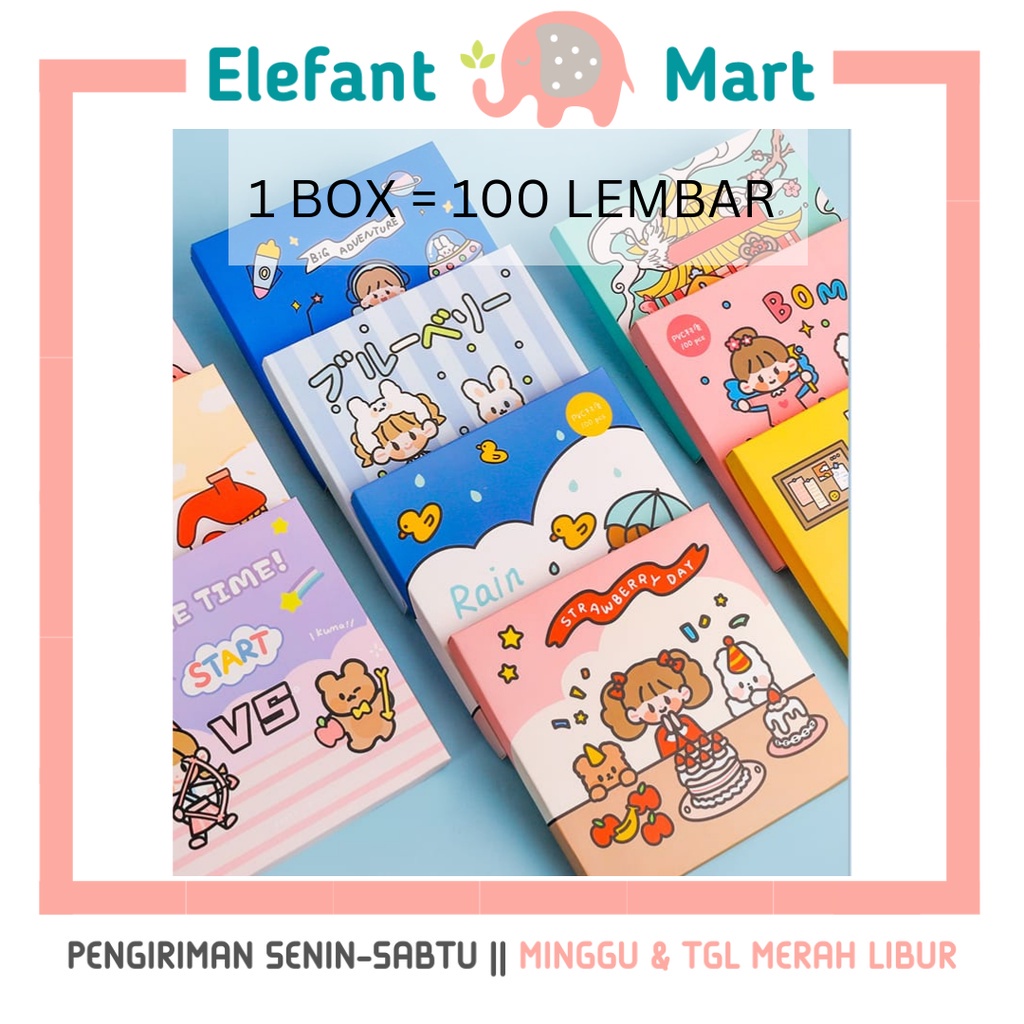 

ELEFANT MART - 100 Lembar Stiker 2D Waterproof Sticker Botol Minum Viral Diary Scrapbook Transparan DIY PET PVC Tumblr Jurnal Lucu Aesthetic Korea