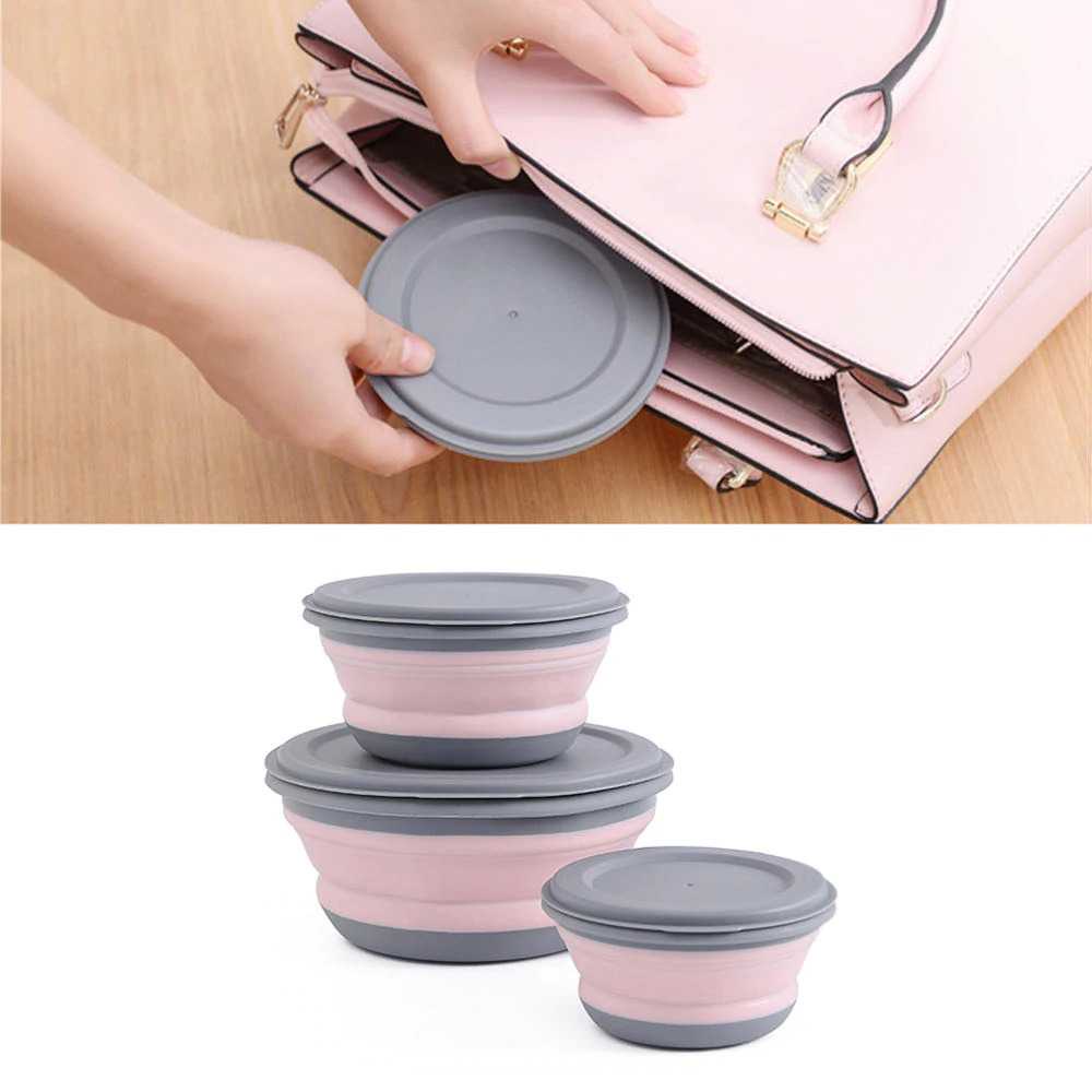 Kotak Bekal Makan Foldable Healthy Bento Lunch Box 3 PCS Mangkuk Lipat Travel Camping Outdoor Portable