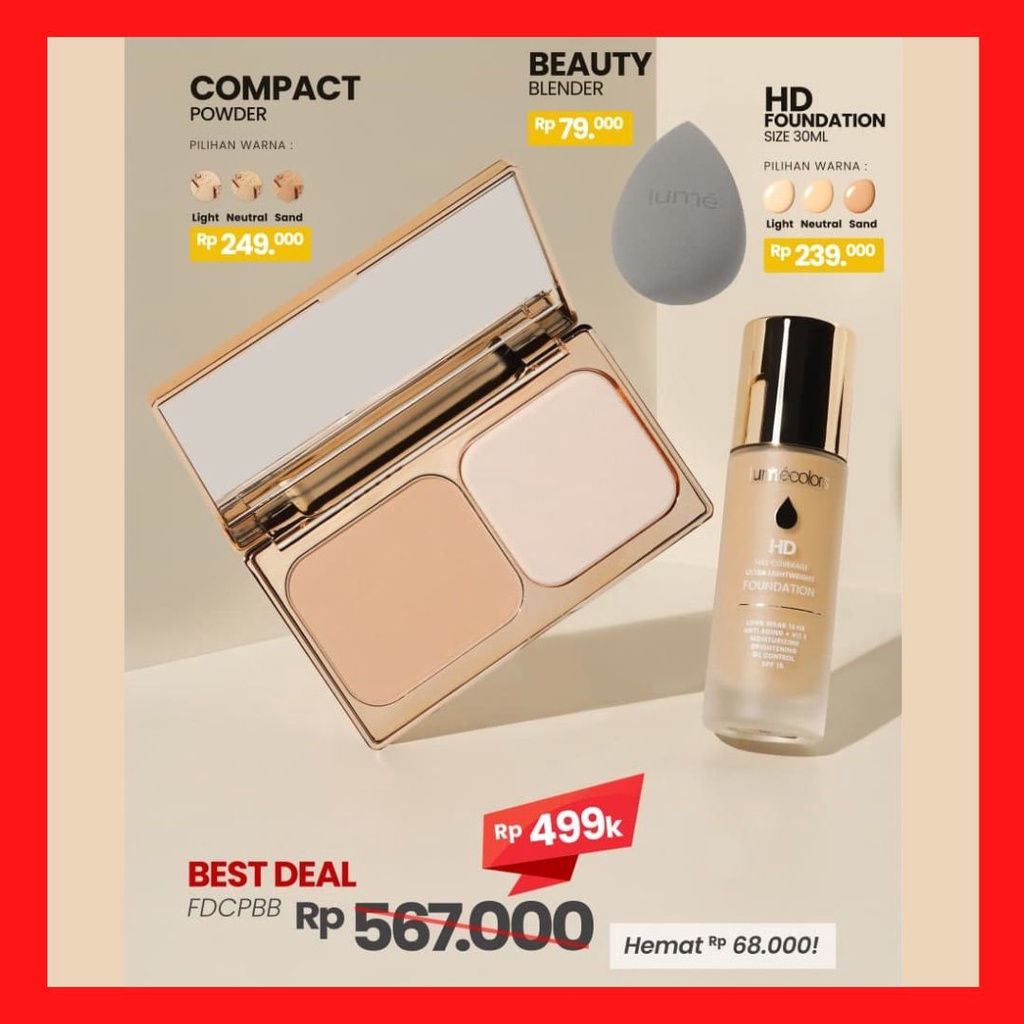 Lumecolors Foundation Compact Powder Two Way Cake Beauty Sponge Blender Lumecolor Bedak Padat Lume F