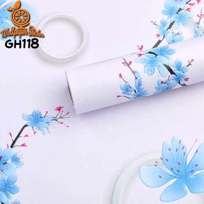 Wallpaper Stiker Dinding | Motif Sakura Biru | Size 45 cm x 10 Meter | Anti Air SOLUSI DEKORASI