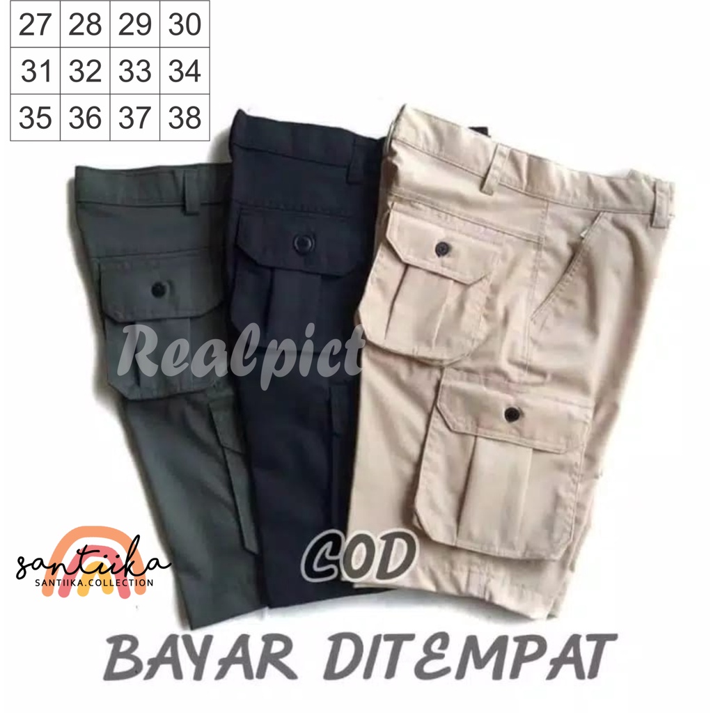 CELANA CARGO PENDEK POLOS PDL GUNUNG/CELANA KARGO/CELANA CARGO PENDEK PRIA/CELANA KARGO POLOS/SIZE 27-38 HITAM,GREY,MOCA,CREAM