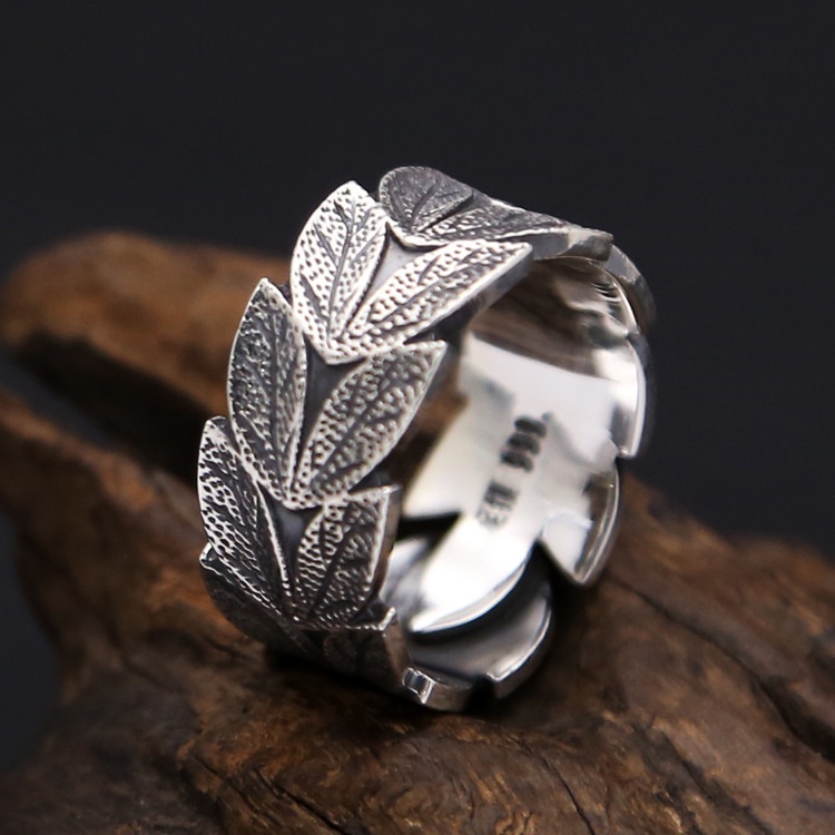 Cincin Model Terbuka Dapat Disesuaikan Motif Daun Gaya retro Eropa Amerika Untuk Pria