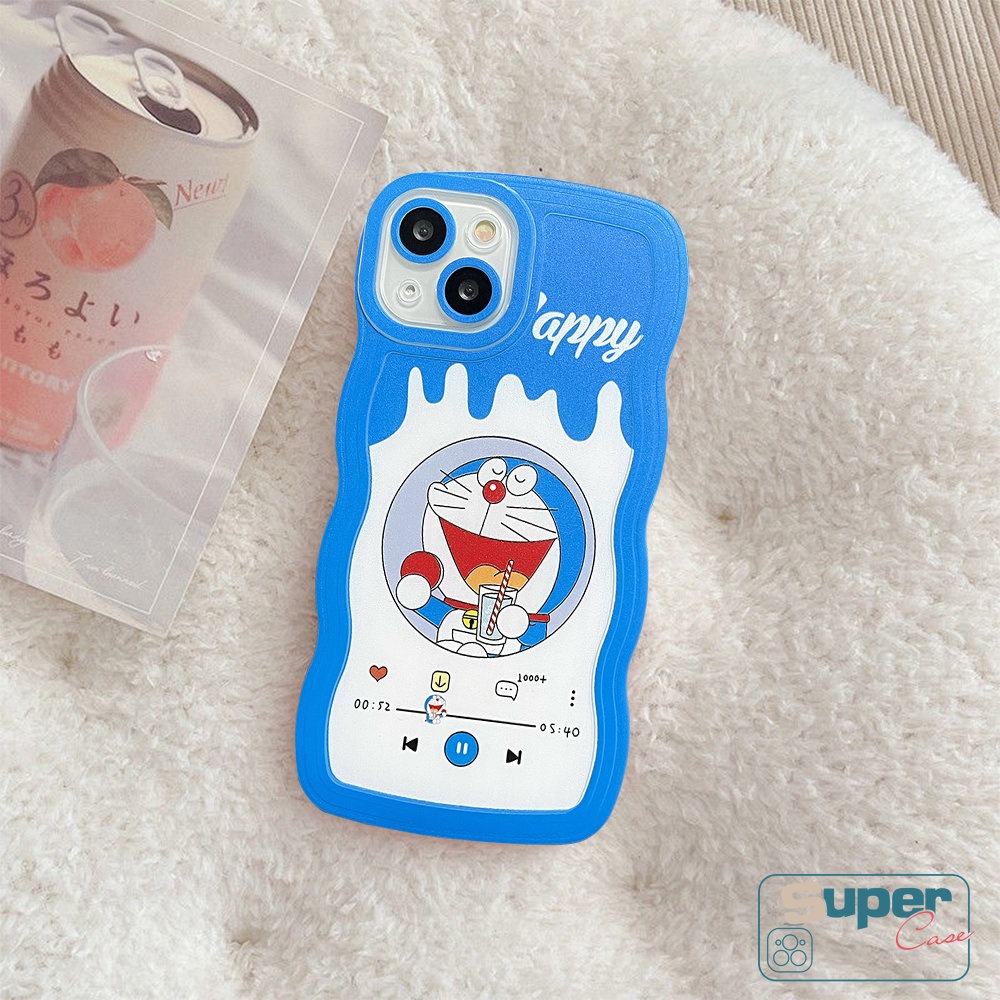 Casing Tepi Bergelombang Tahan Guncangan Untuk Redmi 12C 9A 10 9T 9 10A 9C NFC Redmi Note10 8 9 Note 11 Note 10s Note 11s Note 10 Pro Max Plus Kartun Doraemon Lucu Ice Cream Soft Back Cover