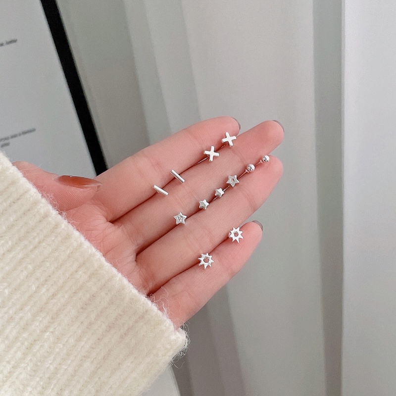 We Flower 6 Pasang Anting Tusuk Silver s925 Gaya Korea Desain Kupu-Kupu / Hati / Geometri Hias Mutiara Untuk Wanita