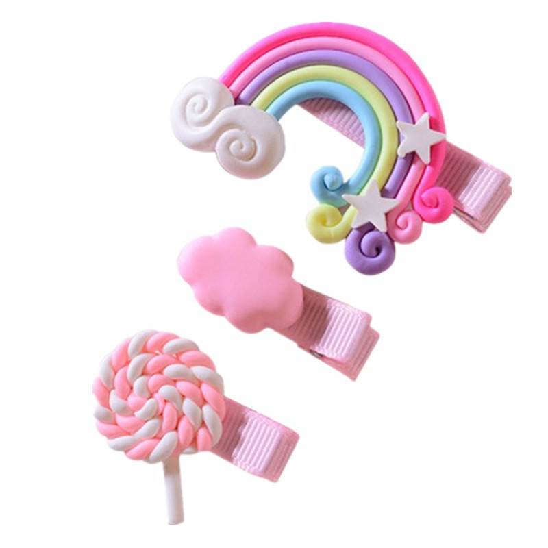 Korea Style Jepitan Rambut Anak 1 set isi 3 Pcs Pelangi Lollipop Lucu Import