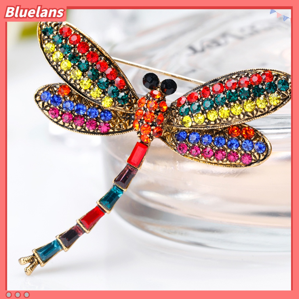 Bros Pin Bentuk Capung Aksen Berlian Imitasi Warna-Warni Gaya Vintage Untuk Wanita
