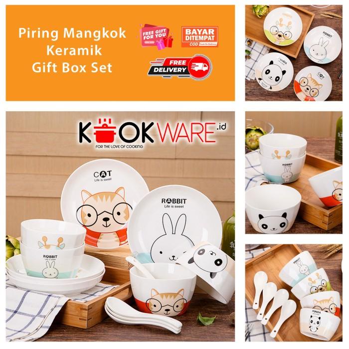 Piring Mangkok Keramik Set Makan Anak Tahan Panas Oven Motif Binantang