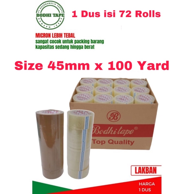 Lakban Isolasi Coklat Bening 100yard Kualitas Tebal48 Micron Untuk Packing-1 Dus