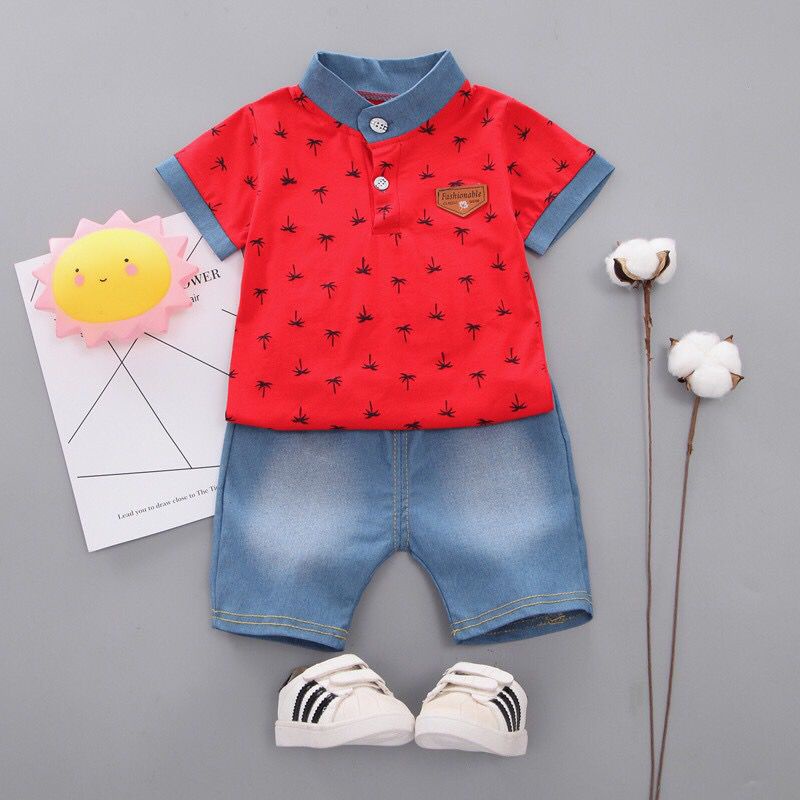 LID9126 - Setelan Bayi Pakaian Anak Lengan Pendek Motif + Celana Pendek - Your Affordable Quality!