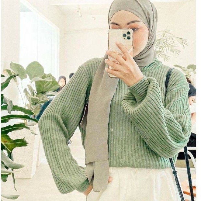 SWEATER RAJUT ARUMI BAYONETA TURTLENECK TANGAN BALON/BLOUSE RAJUT WANITA PREMIUM TEBAL