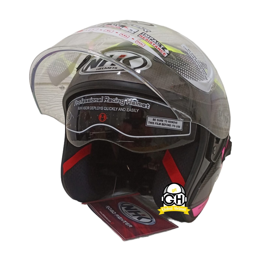 HELM NHK R1 ECTO NHK R-1 BLACK YELLOW GLOSSY DOUBLE VISOR ORIGINAL NHK