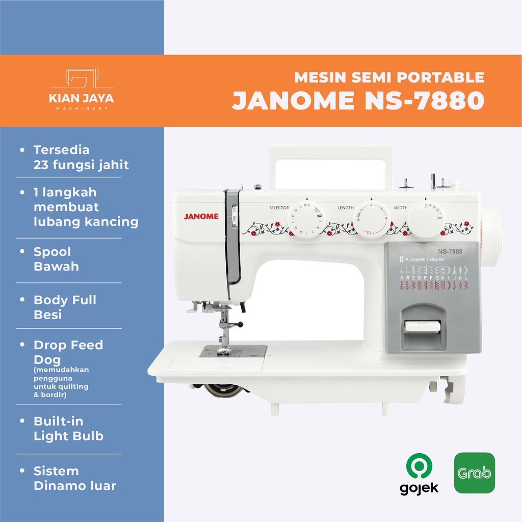 [ kianjaya ] Mesin Jahit Semi Portable JANOME NS7880 / NS-7880 SET - Body Full Besi | Mesin Jahit Po