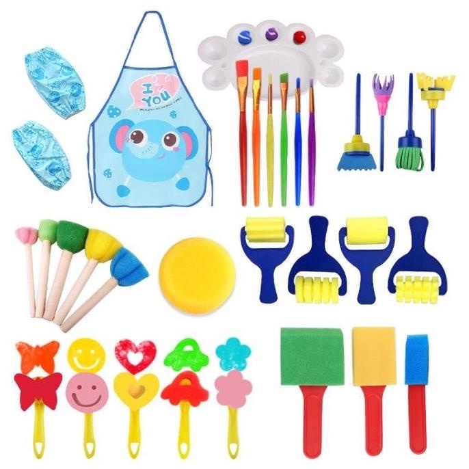 kids painting set anak - apron melukis anak, kuas melukis, roll lukis