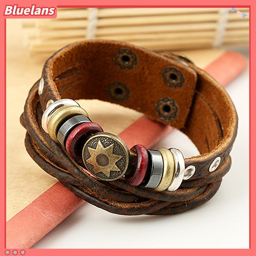 Gelang Tali Multilayer Bahan Kulit Gaya Vintage Untuk Pria