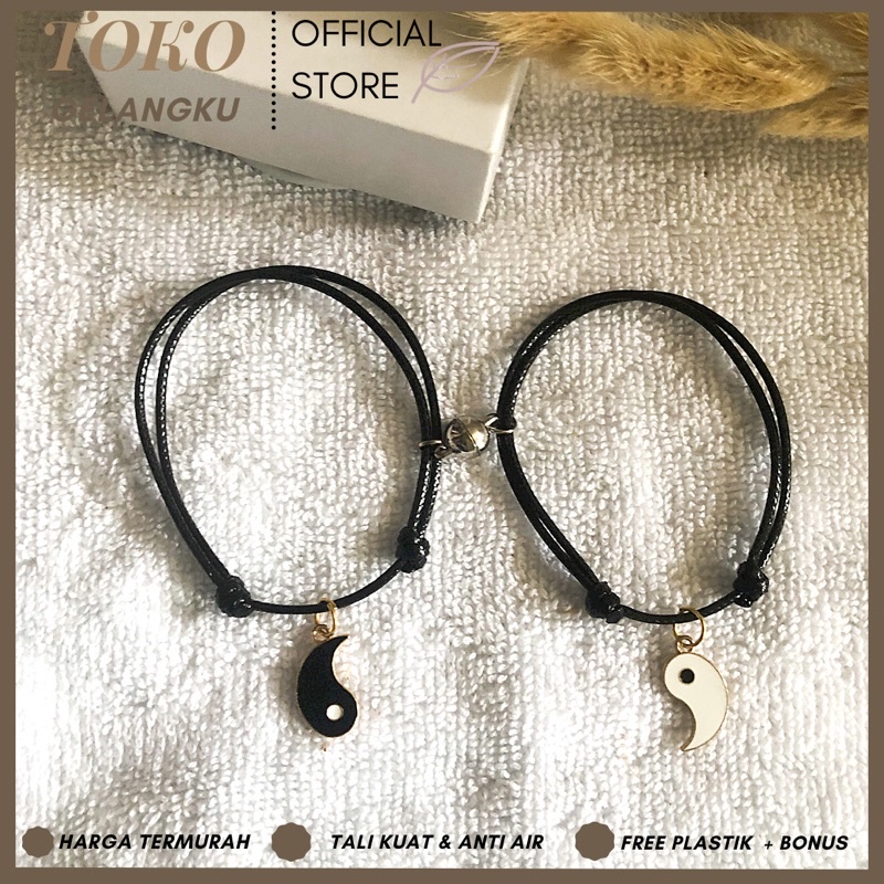 (2pcs) Gelang Yin Yang Putih Hitam / Gelang Couple Magnet tali wanita pria besti