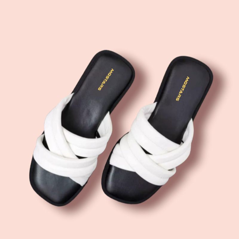 mqstars-Sandal Wanita Silang Full Busa Empuk/Sendal Flat Kekinian