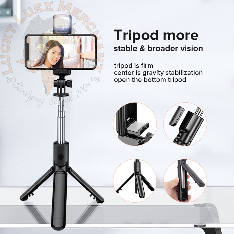 Tripod Tongsis Tomsis Wireless Bluetooth  Combo 4in1 3in1 Photo Video Selfie Vlog Tiktok Youtube Live for Handphone Smartphone-4