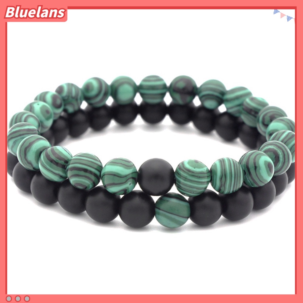 Bluelans 1pc / 2pcs Gelang Batu Malachite Pumice Imitasi Ukuran 8mm Untuk Pasangan