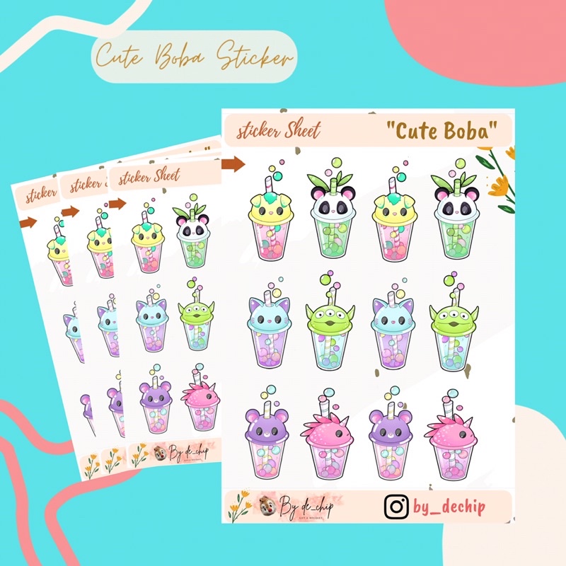

Kiss cut sticker sheet cute boba - sticker pack - sticker kawaii untuk journal tumbler laptop