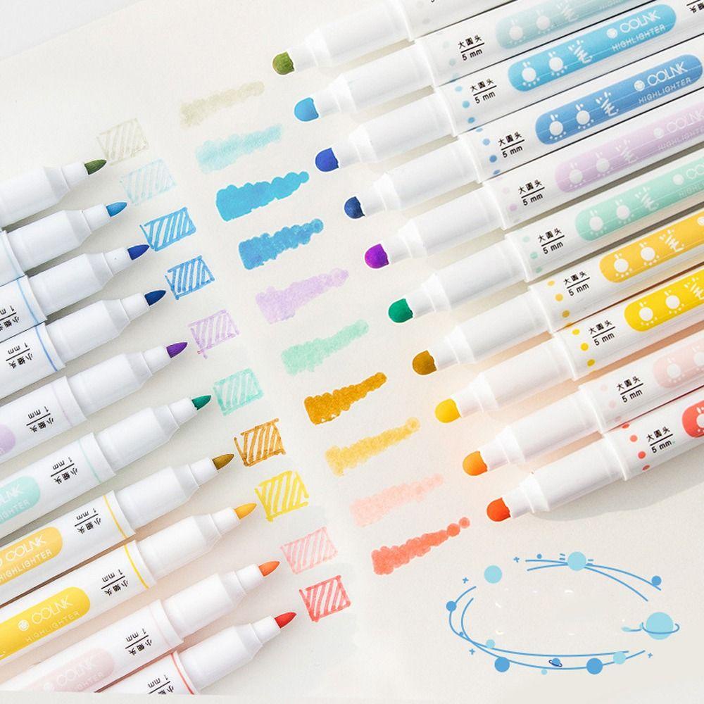 Mxbeauty Pulpen Stabilo 6Pcs/Set Perlengkapan Menulis Lukisan Berkepala Ganda Gaya Jepang Garis Tip Marker Pen Set Untuk Akun Manual Midliner Color Fluorescent Pens