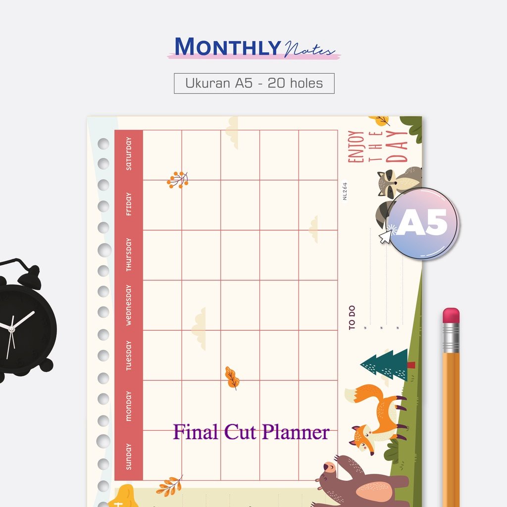 

Bukuqu Loose leaf A5 - NL264 Monthly Notes - Bookpaper - Kertas Binder - Kertas File .