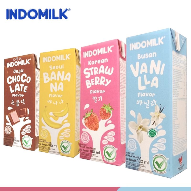 SUSU UHT CAIR INDOMILK 180ML 180 ML KOREA COKLAT CHOCOLATE STRAWBERRY STROBERI VANILLA VANILA BANANA
