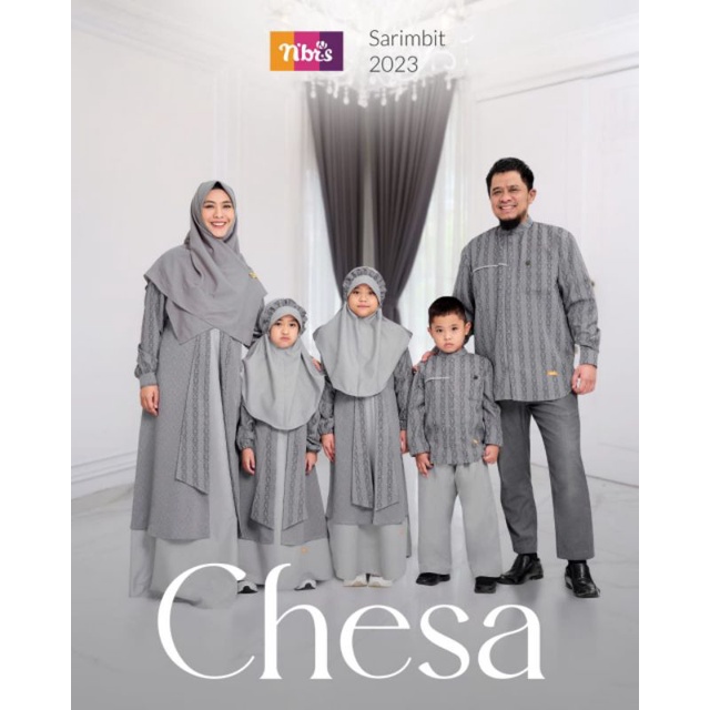 Sarimbit Nibras Chesa Grey Set Family Couple Muslim Gamis Couple Keluarga Modern