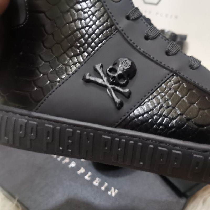 sepatu boots philipp plein cowok sneaker pria high top branded mirror men shoes hitam vip P1SHOES