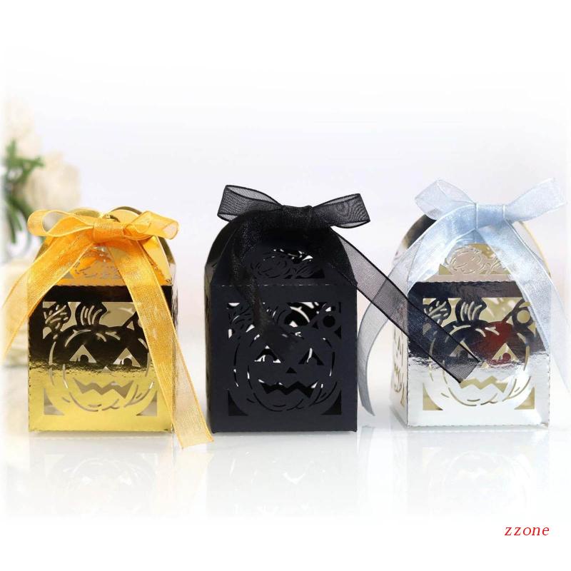 Zzz 50pcs / Set Kotak Permen Desain Labu Halloween Hollow Untuk Anak Laki-Laki / Perempuan