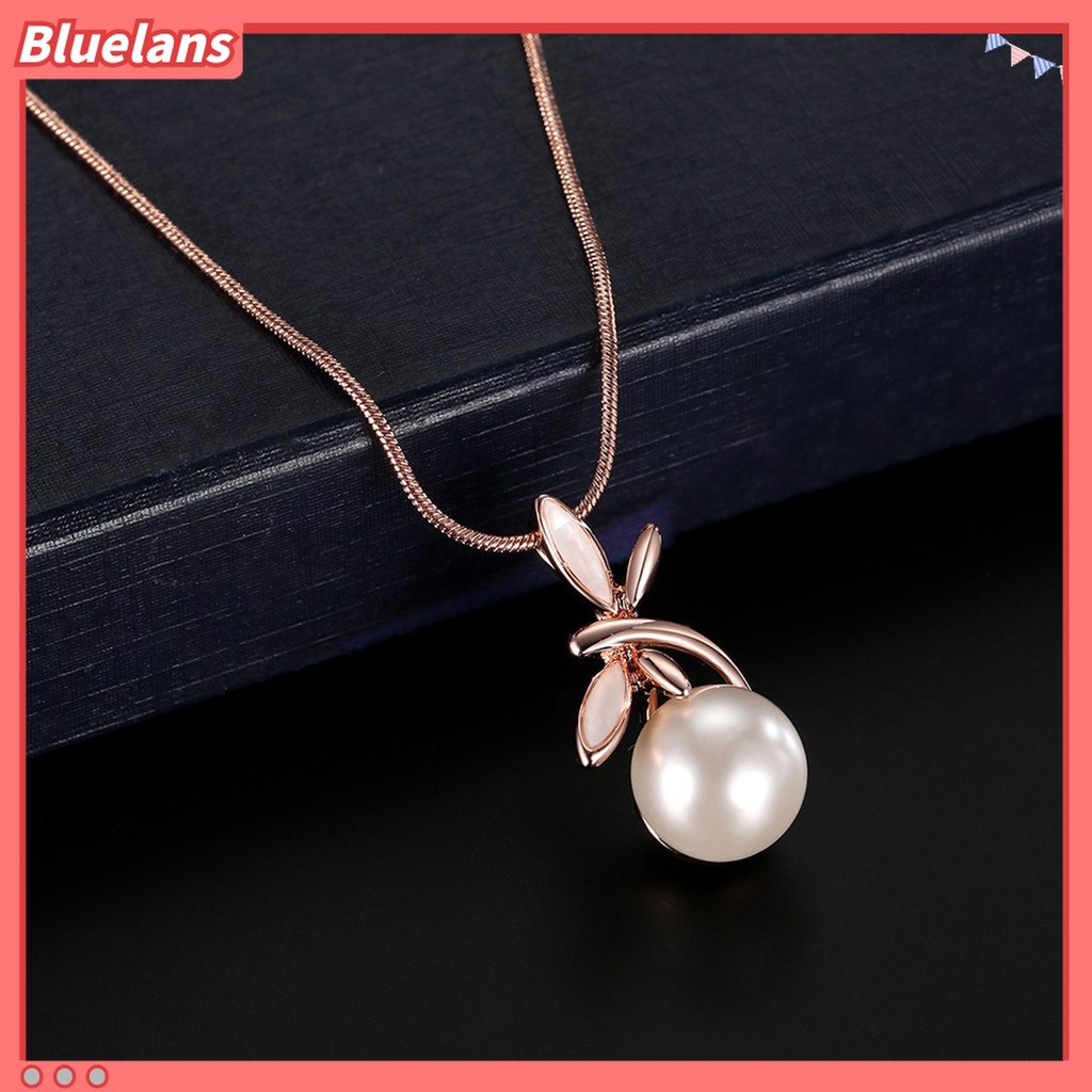 1 Set Kalung Anting Stud Desain Pita Aksen Mutiara Tiruan Untuk Wanita