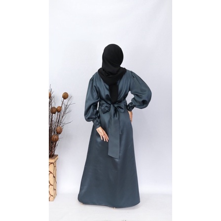 [FREE BELT] Adeeva dress satin wanita - dress pesta lengan balon - dress muslimah / gaun satin