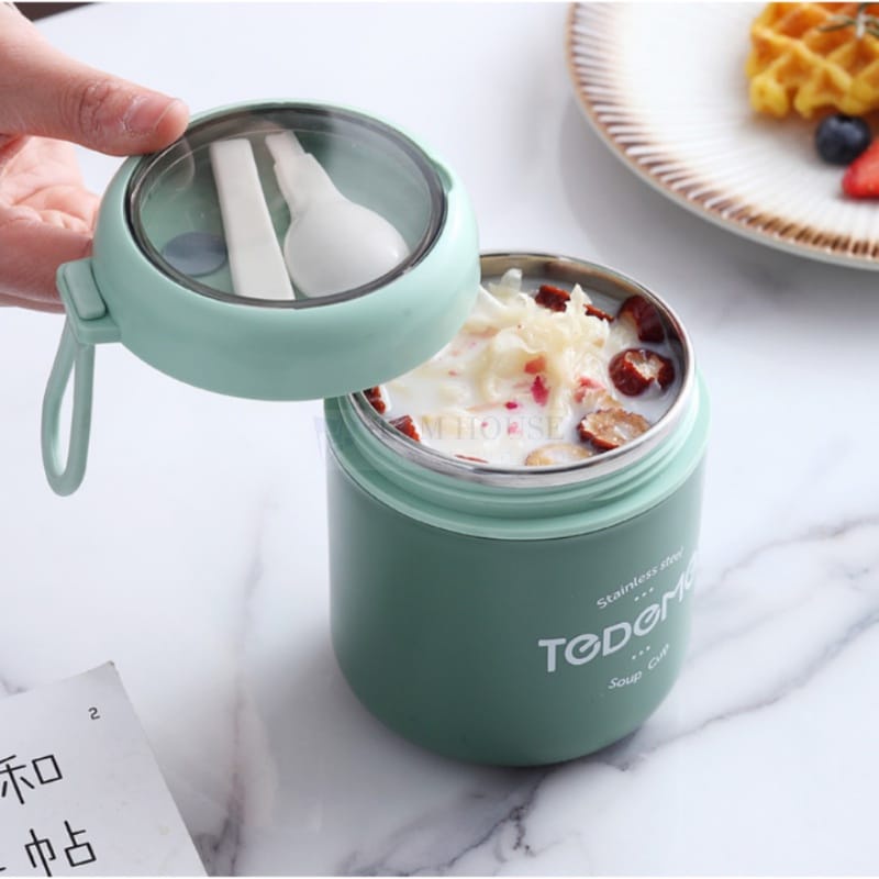 {DS} Tempat Soup Stainless / Travel Soup Cup Anti Bocor 530ml Free Sendok Kids Lunch Box
