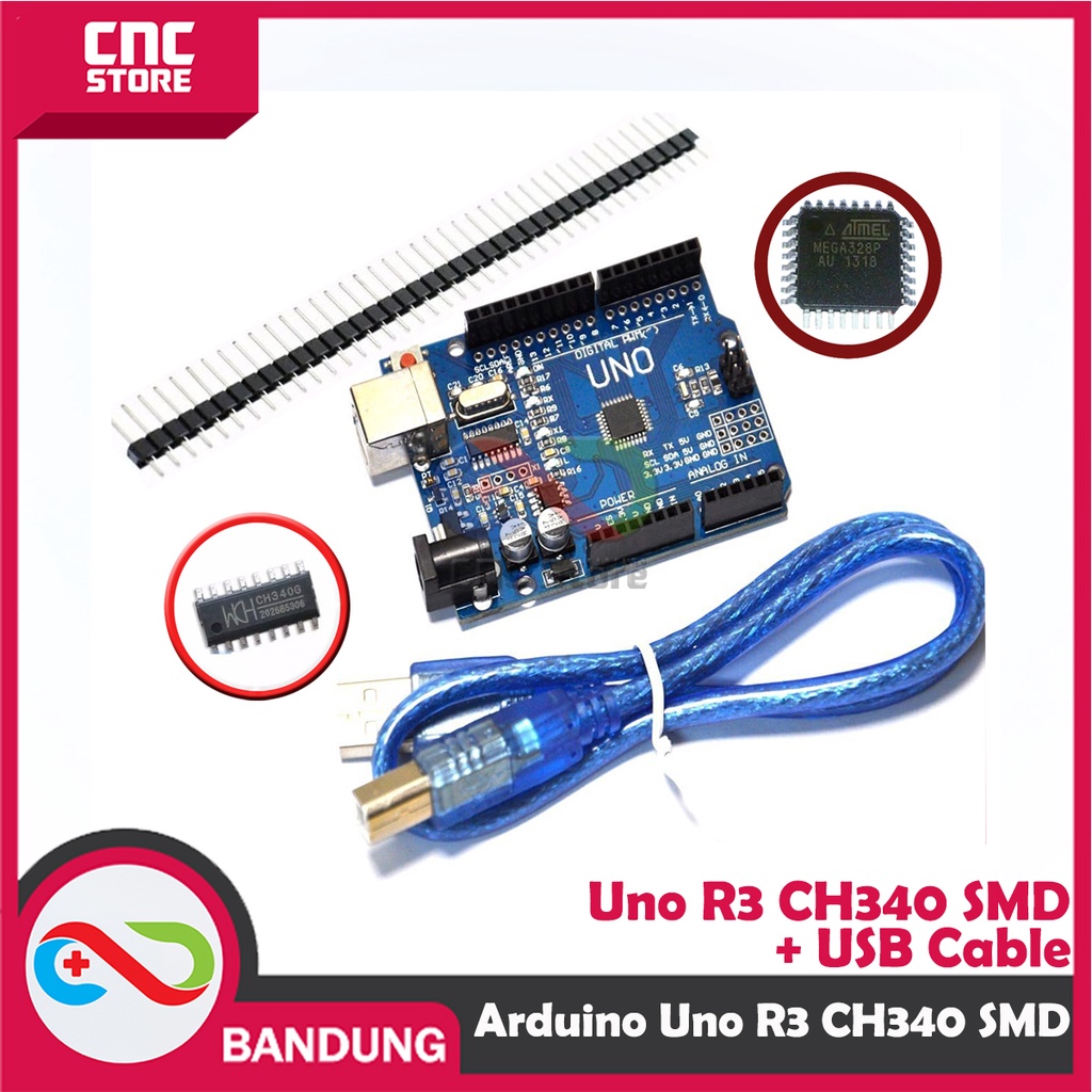 UNO R3 SMD CH340 ATMEGA328P PLUS KABEL USB &amp; PIN HEADER