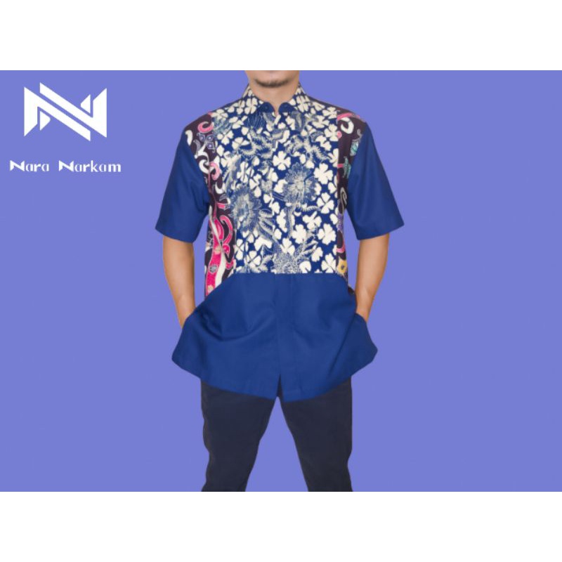 Kemeja Batik Pria Tulis Motif Dark Blue Papua