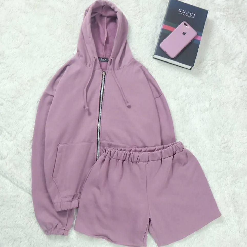 Joy Oneset Jaket + Short Pants Korean Style Setelan Wanita Fleece Premium