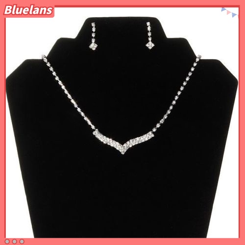 Bluelans Fashion Women Lady Rhinestone Stud Earring Necklace Wedding Bridal Jewelry Set