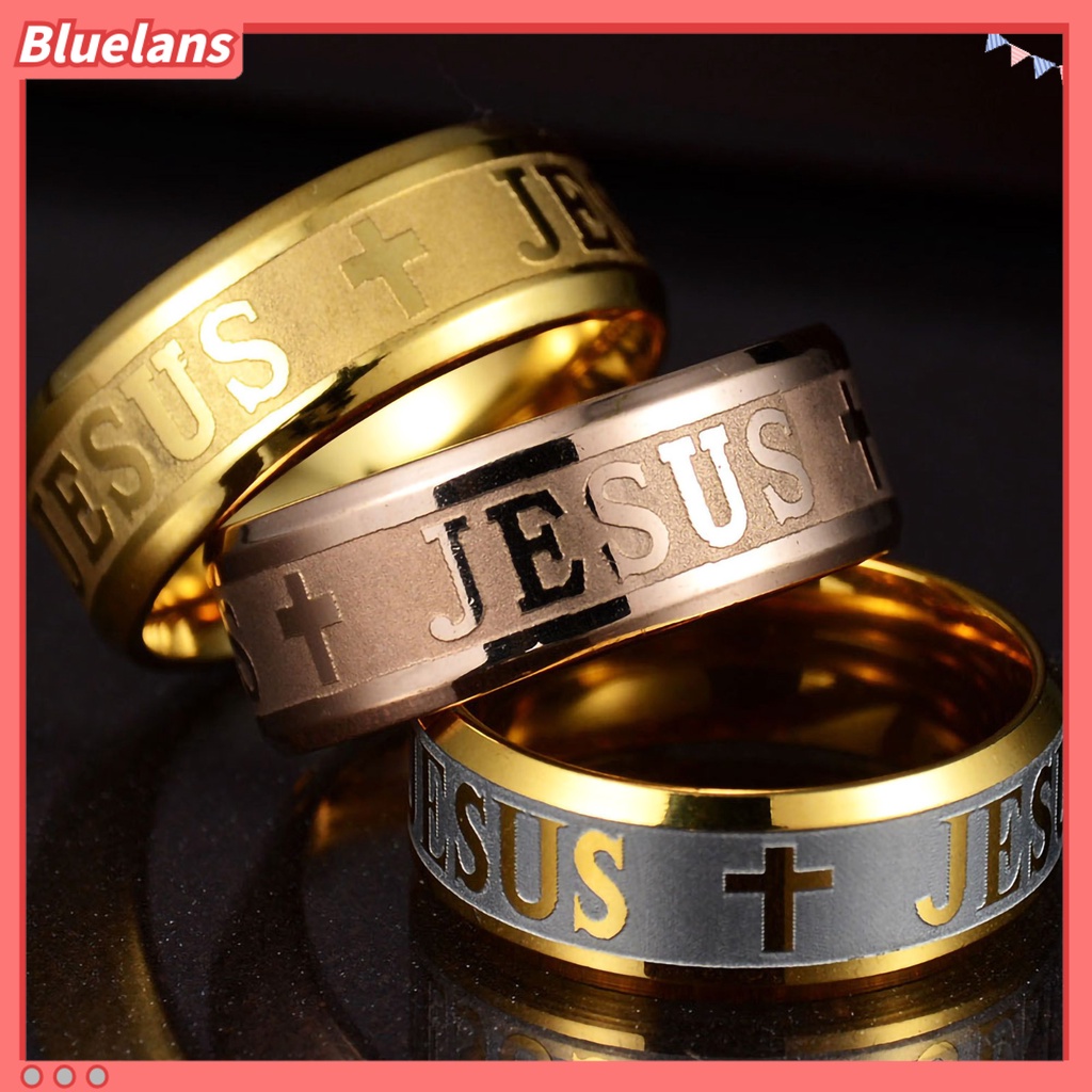 Bluelans Unisex Ring Jesus Cross Letters Engraved Stainless Steel Men Women Christianity Ring Jewelry