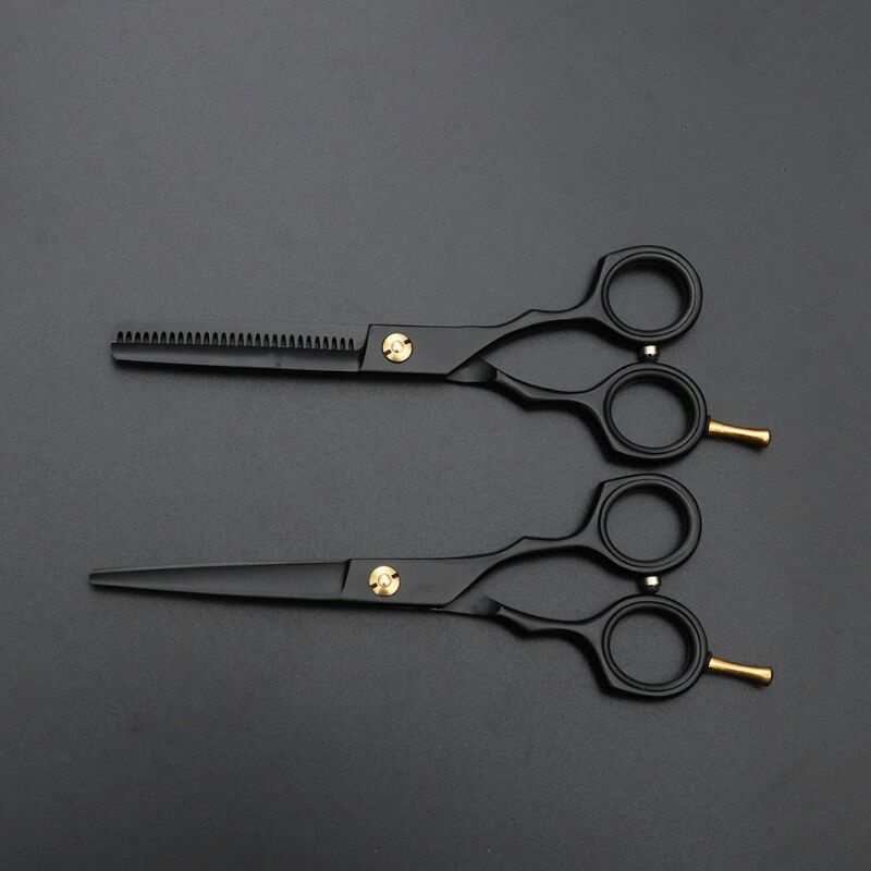 Gunting Rambut Profesional Barber Scissor 5.5 Inch 2 Pcs With Razor Comb 440c Black