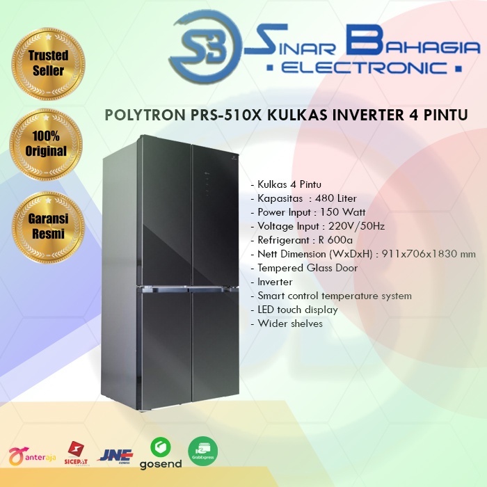 POLYTRON PRS-510X KULKAS INVERTER 4 PINTU (NEW) (KHUSUS BANDUNG)