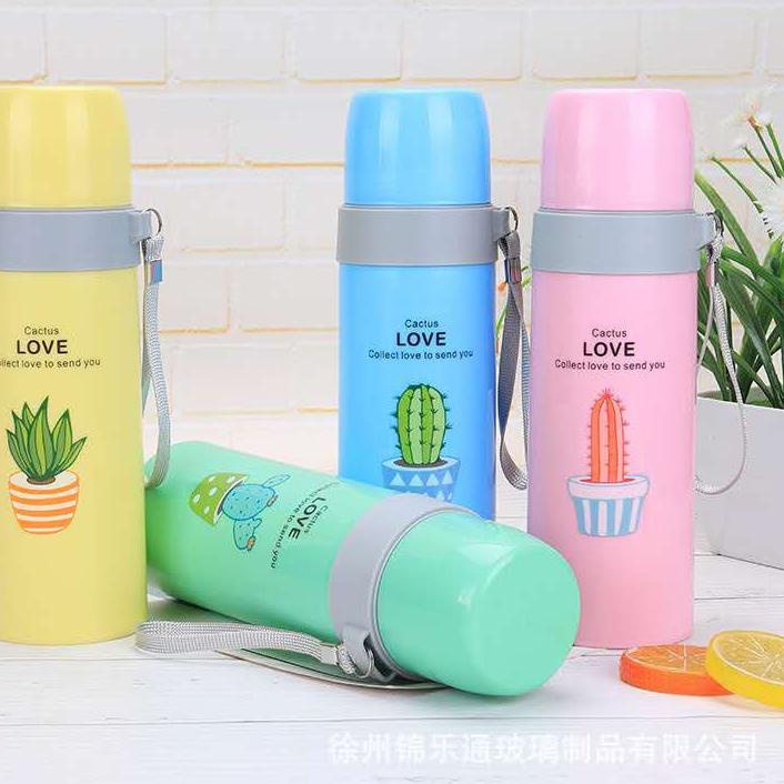 Cepat laku--Botol Minum Kaca unik motif cactus-500ML