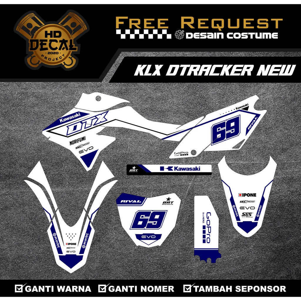 (PREMIUM) DECAL STICKER KLX DTRACKER NEW SIMPEL/ PUTIH BIRU DESAIN COSTUME