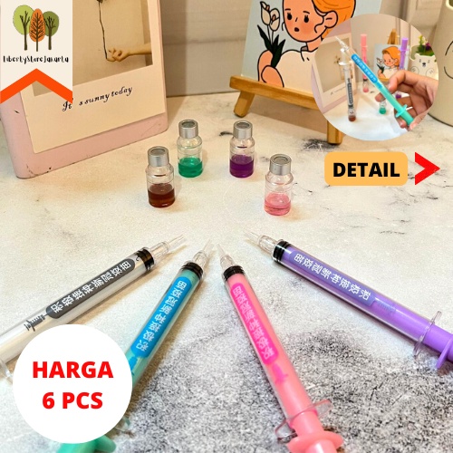 

Pulpen Gel Suntikan Vaksin Paket 6 Pcs Pulpen Medicine Unik Fancy Tinta Hitam Model Suntik Vaccine Ready Grosir
